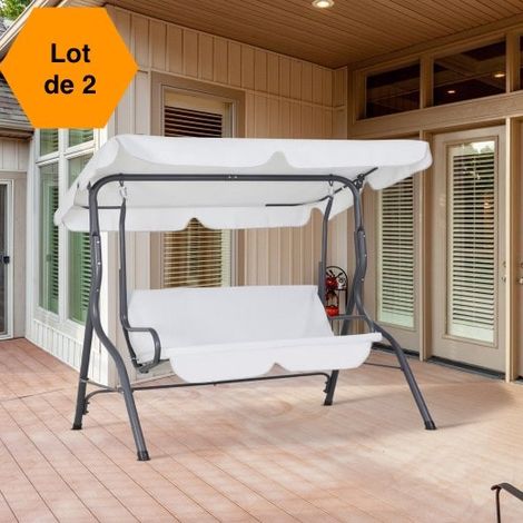 Lot de 2 Balancelles de jardin 2 places Grise Claire 140 cm de long (1/5)