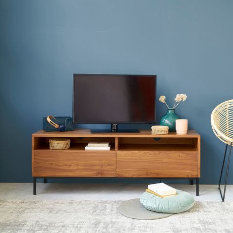 Meuble TV en teck massif et métal 140 cm