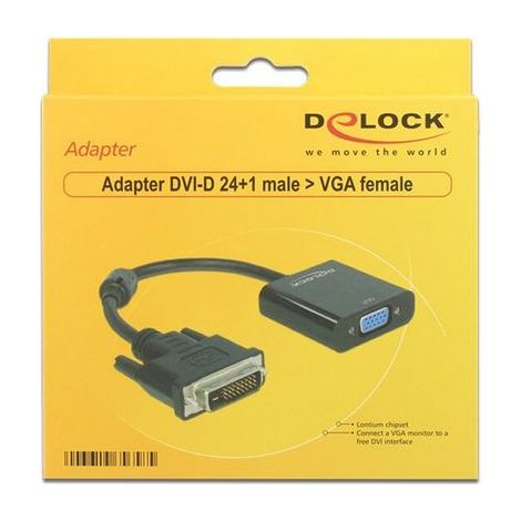 DeLOCK 0.16m dvi-d/vga 0,245 m vga (d-Sub) Negro - adaptadores de Cable de vídeo (0,245 m, dvi-d, vga (d-Sub), Macho, Hembra, Negro). (1/4)