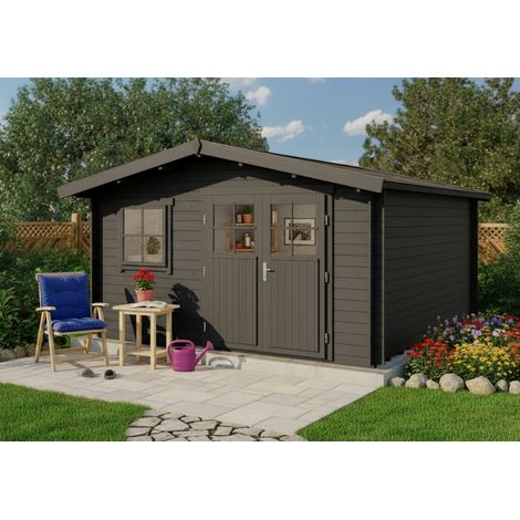 ECO Set - Abri de jardin Valeria gris Gris Imprégné, 28 mm Épaisseur paroi 438 x 427 cm