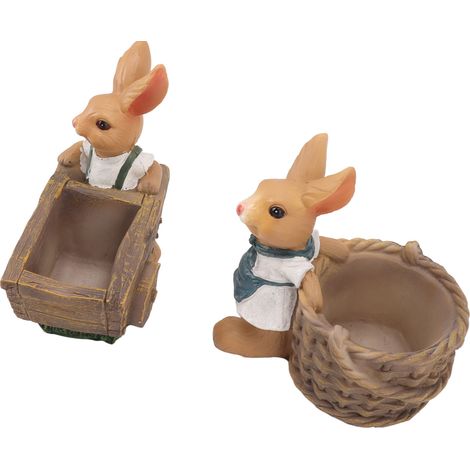 Pot de fleurs en résine en forme de lapin, idéal pour décorer un jardin ou une terrasse. Couleur marron. (1/5)