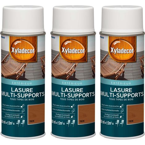 Lasure aérosol Multi-supports - Lot de 3 - Tous types de bois extérieur - Mat Teck 400 mL - Xyladecor