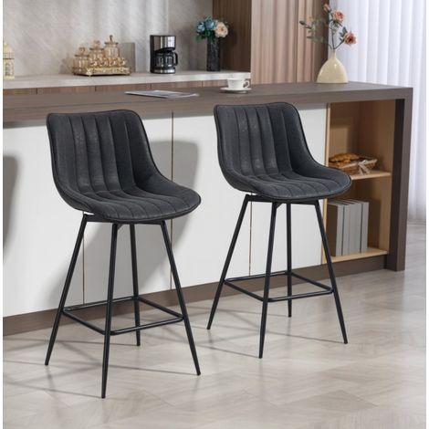 Tabourets de bar pivotants 68 cm, lot de 2, dossier, PU noir DESVIAE (1/4)