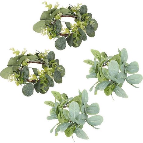 Couronne de bougies décorative (4 pièces) en feuilles artificielles, guirlande pour table de fête (1/5)