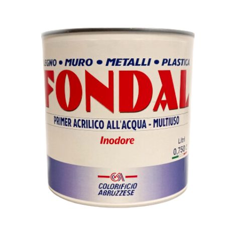 Primer acrilico all&039acqua Fondal multiuso 0.75-2.5L legno muro metalli plastica - 0,75 lt