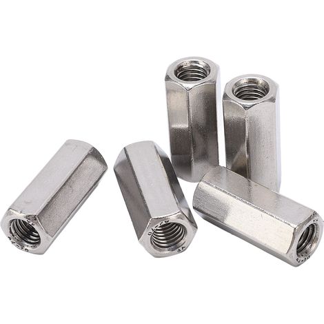 Lot de 5 écrous de raccordement hexagonaux en acier inoxydable anticorrosion M12, couleur argent, pour vis et boulons (1/5)