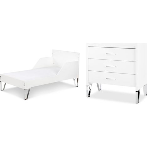 Lit bébé évolutif et Commode à langer LittleSky by Klups Blanka - Blanc