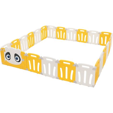Joyz Box Bambini 240x240 cm Pieghevole Design Panda Bianco/Giallo Cancelletto con Porta e Orologio Didattico Recinto in Plastica per Interni/Esterni Cancelletto per l’Esplorazione dei Neonati