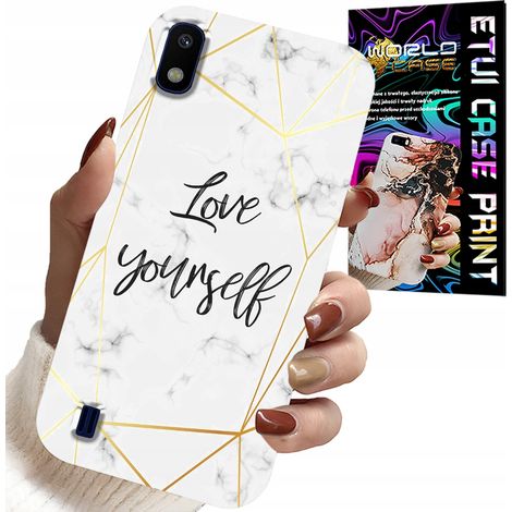 Coque pour Samsung A10 - marbre blanc avec bordures dorées - Je t'aime (1/5)