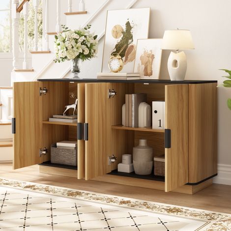 REDOM - Credenza - 139x40x75 cm - effetto ondulato - spazio chiuso - cerniere silenziose - pannello truciolare - naturale