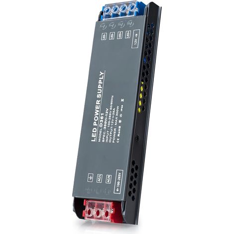 Transformateur 220V 12V LED Driver 300W Ultra Mince Transfo 25A Adaptateur Alimentation, 220V AC à 12V DC Convertisseur, d'alimentation Basse Tension Transfo LED de Tension Constante (1/5)