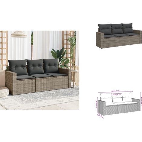 3-tlg. Garten-Sofagarnitur mit Kissen Grau Poly Rattan - Gartensofa - Outdoor Möbel - Lounge Set - Rattan Sofa - Gartenmöbel (1/3)