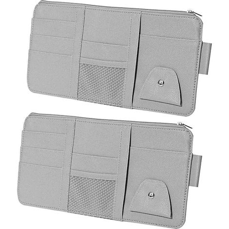 Pare-soleil de voiture, 2 pochettes de rangement en cuir PU pour l'intérieur de la voiture, pour cartes, permis de conduire, carte grise, stylo, téléphone portable, billets de banque, clés, documents (1/5)