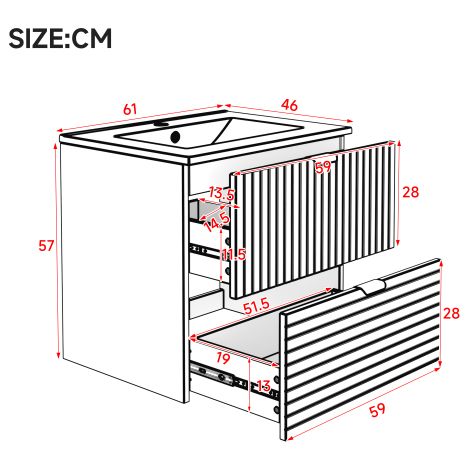 Meuble vasque suspendu – 61 x 46 x 57 cm, 2 tiroirs à fermeture douce, vasque intégrée, MDF laqué vert menthe – Fraîcheur et douceur (1/5)