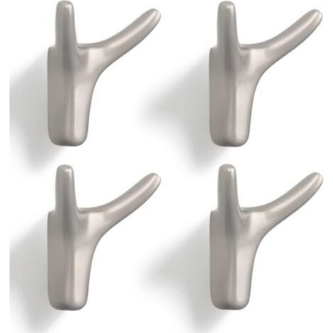 Lot de 4 patères doubles robustes en alliage de zinc pour couloir, chambre, salon, cuisine, vis incluses (nickel nacré) (1/5)