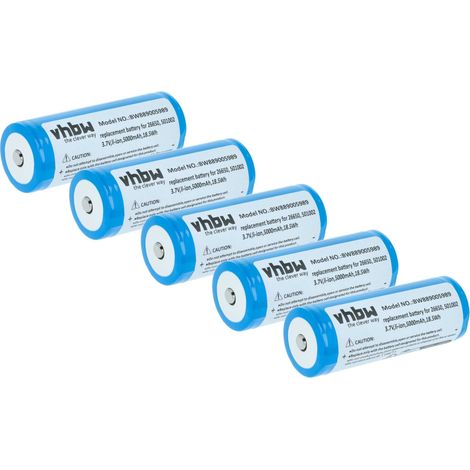 vhbw 5x batteria sostituisce Ledlenser 501002, 04058205009263 per torcia, lampada da elmetto (5000mAh, 3,7V, Li-Ion)
