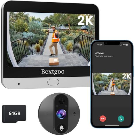 Judas de Porte Camera Surveillance avec, Visiophone Connecté Interphone Vidéo, Numerique 4.3’’ Écran avec Batterie, Vision 170°, Détection de Mouvement AI (1/5)