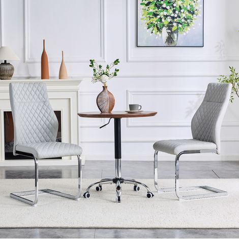 REDOM - Lot de 2 chaises de salle à manger, dossier haut ergonomique, assise rembourrée 5 cm, métal et PU gris clair argenté (1/5)