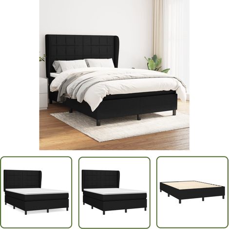 The Living Store Sommier à lattes de lit avec matelas Noir 140x200 cm Tissu - Lit Double - Lit Tapissier - Literie - Matelas À Ressorts Ensachés - Tête De Lit Ajustable (1/5)