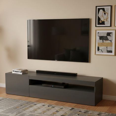 Meuble TV, Buffet bas de salon, Base pour meuble TV, 150x40h37 cm, Anthracite Brillant (1/5)