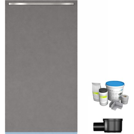 Receveur de douche à carreler 120 x 90 cm WEDI Fundo Riolito Neo + barrette de finition + bonde horizontale + kit d'étanchéité