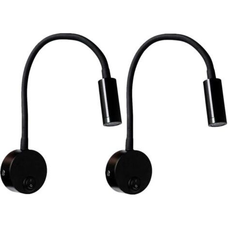 2 Pièces Noire Lampe de Lecture Murale 3W, Flexible Cou Réglable Applique Lampe de Bureau en Aluminium, Lampe de Chevet avec Interrupteur LED Soins des Yeux,3000K (1/5)