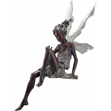 Estatua de Hada Sentada en Resina Hecha a Mano para Jardín Decoración de Paisaje Adecuado para Hogar Oficina Escritorio Marrón 18CM (1/5)