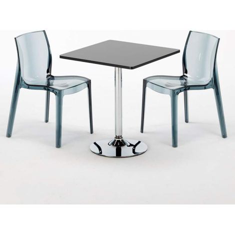 Mesa Cuadrada Negra 70x70 cm y Sillas De Colores Transparentes Femme Fatale Phantom - Transparente Antracita Negro (1/5)