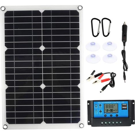 Kit de panneau solaire 100 W 12 V avec contrôleur de charge solaire, rallonge et pince de batterie pour voitures RV (1/5)