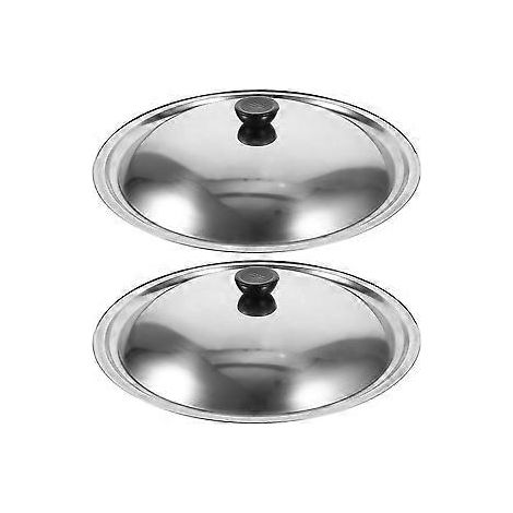 Juego de 2 tapas de acero inoxidable para wok, tapas para ollas de cocina, tapas de repuesto resistentes al calor para sartenes, 32 cm (1/5)