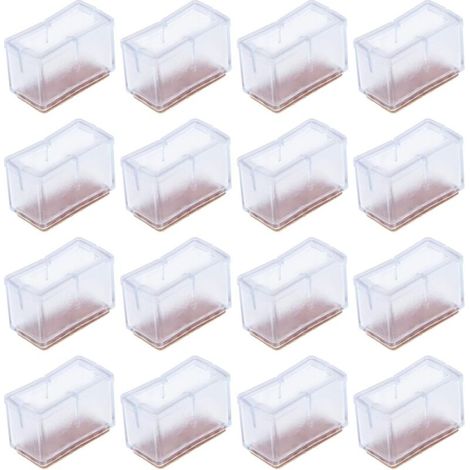 Set of 16 Square Chair Leg Pads, Square Feet, Floor Protectors for Furniture and Table Legs, Rectangular PVC Anti-Slip Pads (1/4)