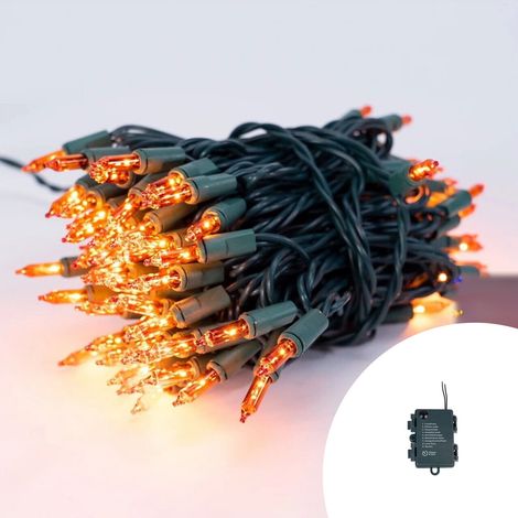 Catena di luci Vintage 10 metri da 100 Led Arancione con cavo verde a batteria Wisdom (1/5)