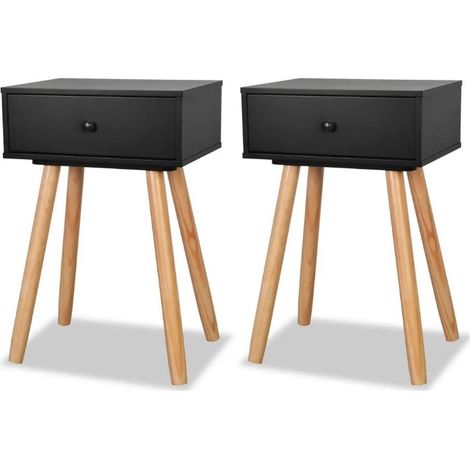 Table de chevet 1 tiroir bois noir et pieds pin massif clair Tonay - Lot de 2 (1/5)