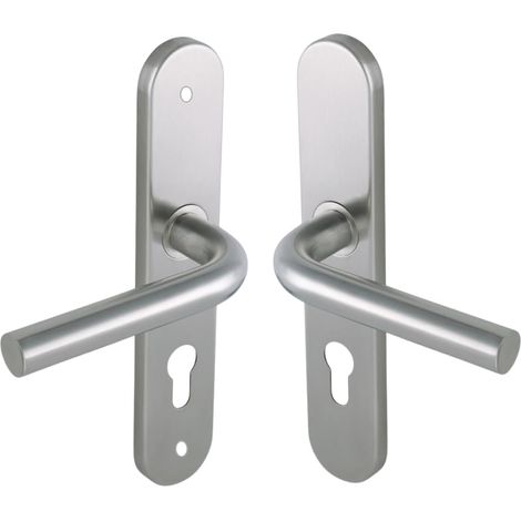Set de Poignée de Porte sur Grande Plaque, Béquille Coudée 90° - Version Clé I pour Porte d’Entrée, Cave, Bureau, Garage, Entraxe 195 mm, Pose Facile, Acier Inoxidable (1/4)