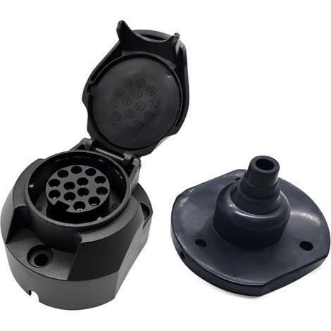 Prise Remorque 13 Broches Male Étanche, Fiche Remorque 13 Broches avec Cache Vert,12V Prise attelage 13 Broches Connecteur Prise de Remorque Male pour Porte-vélos, Camion,Caravane (1/5)