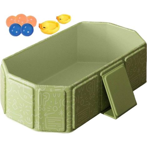 Piscina infantil plegable grande – Verde, con 5 pelotas y 2 patitos. (1/5)