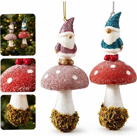 2 Pcs Pere Noel Champignon Suspendus Deco Sapin Noel ABS 6.5 x 6.5 x 16 cm Ornements Suspendus Fete Hiver Vitrine Maison Boutique (1/5)