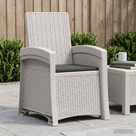 Teenpull – Liegesessel Garten Rattan-Optik Weiß und Anthrazit PP (1/5)