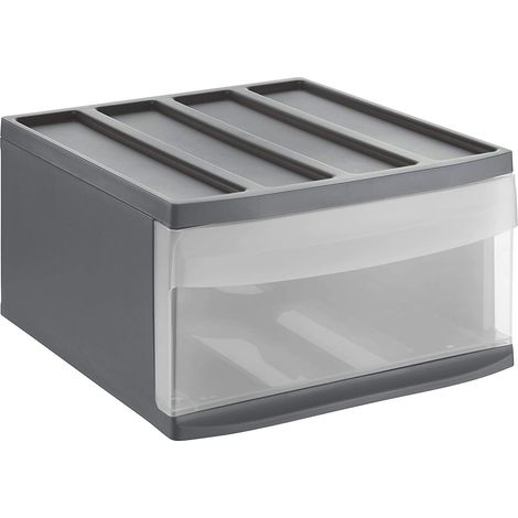 Boîte à tiroirs Systemix 1 tiroir, plastique (PP) sans BPA, anthracite/transparent, L (39,5 x 34 x 20,3 cm) (1/5)