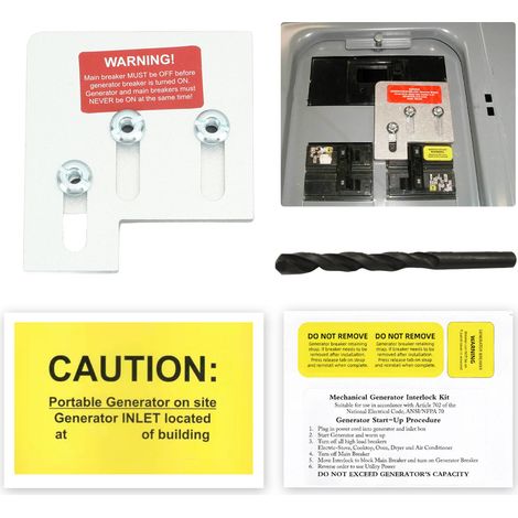 Le composant d'interverrouillage du générateur SD200A est compatible avec les panneaux Square DQO ou Homeline de 150 ou 200 ampères et les interrupteurs de panneau de disjoncteur de 13/8 pouces. (1/5)