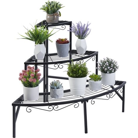 Unho – Étagère à fleurs en fer forgé 3 niveaux – Dimensions 77 x 58 cm – Charge max 20 kg par niveau – Pour intérieur et extérieur