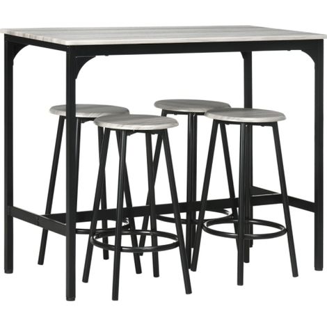 Five-Piece Industrial Bar Table Set in Grey and Black-Perfect for Modern Dining and Entertaining (1/5)