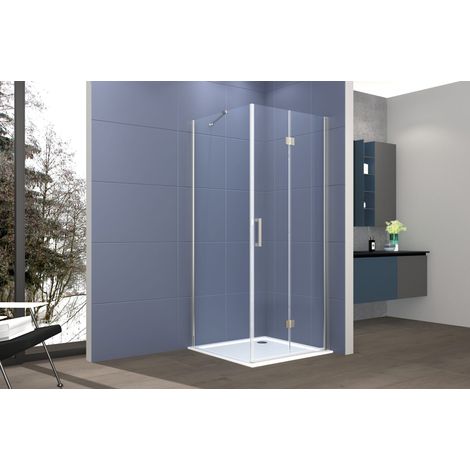 Box doccia Angolare 100x70 cm porta a soffietto + fisso H200 cm cristallo 6 mm profilo SATINATO ZAIRA (1/5)