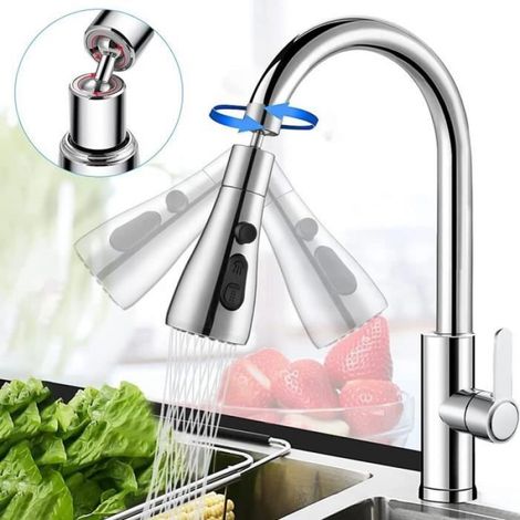Douchette Robinet Cuisine 3 Modes - Embout pour Robinet Cuisine 360° - Gris (1/4)