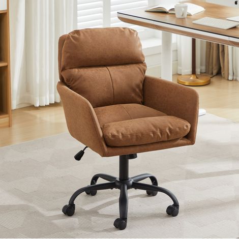 Silla de oficina de piel sintética PU marrón con base negra y altura regulable (1/5)