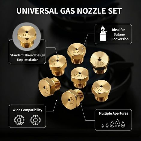 15 Universal-Butangasdüsen, Erdgasdüsen, Butangas-Injektoren für Gasherde und Gasöfen, 3×0,5 mm, 2×0,65 mm, 4×0,7 mm, 3×0,87 mm, 1×0,9 mm, 1×0,95 mm, 1×1,02 mm (1/3)