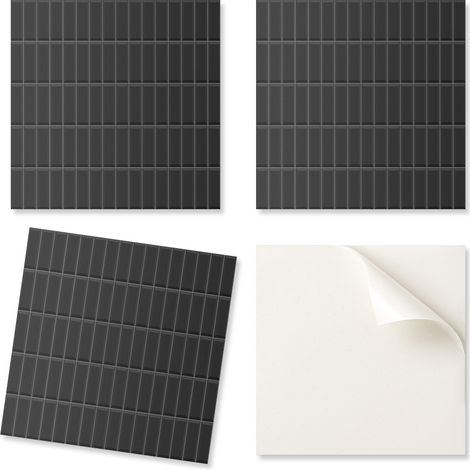 Baldosas autoadhesivas con gr谩ficos para comedor. Cajas de PVC en disposici贸n regular de 4x50x50 cm.