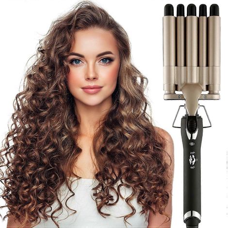 Fer à friser à 5 tubes, fer à boucler en céramique tourmaline de 0,6 pouce, outil de coiffure double tension (0,6 pouce)