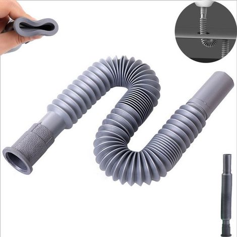 Tuyau de vidange flexible et extensible en forme de S, coude universel en plastique pour une extension facile, tuyau de vidange pour machine à laver, gris (1/5)