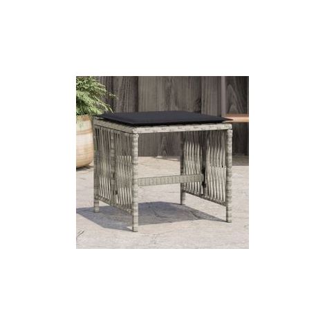 Tabourets de jardin et coussins lot de 4 gris clair poly rotin (1/5)